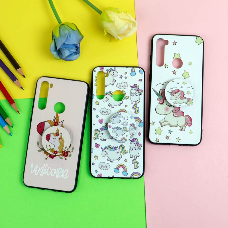 قاب فانتزی برجسته + پاپ سوکت طرح یونیکورن شیائومی Redmi Note 8 سری D