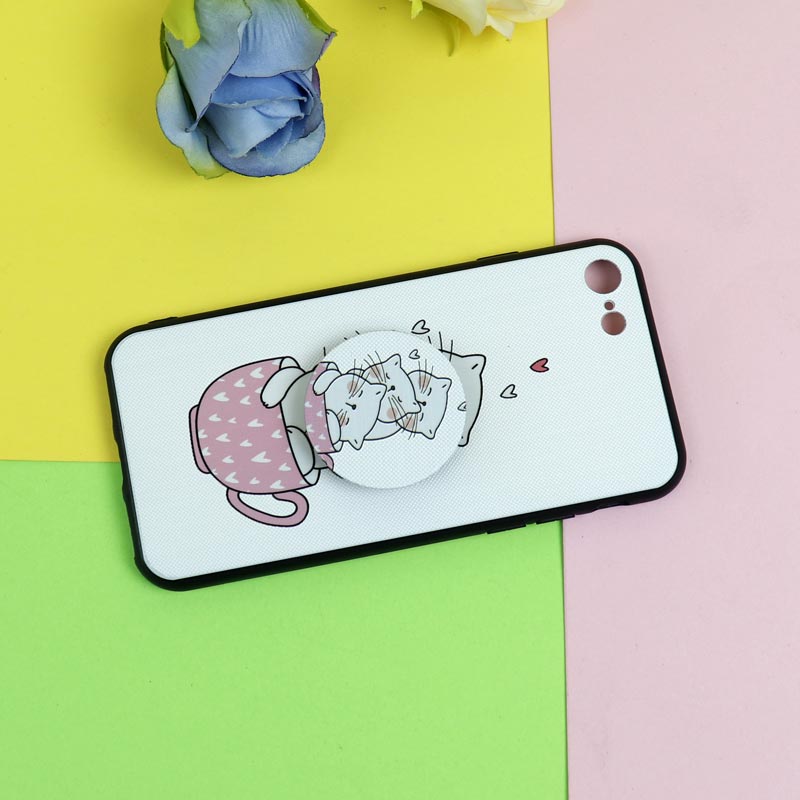 قاب فانتزی برجسته + پاپ سوکت طرح گربه آیفون iPhone 7/8 سری D