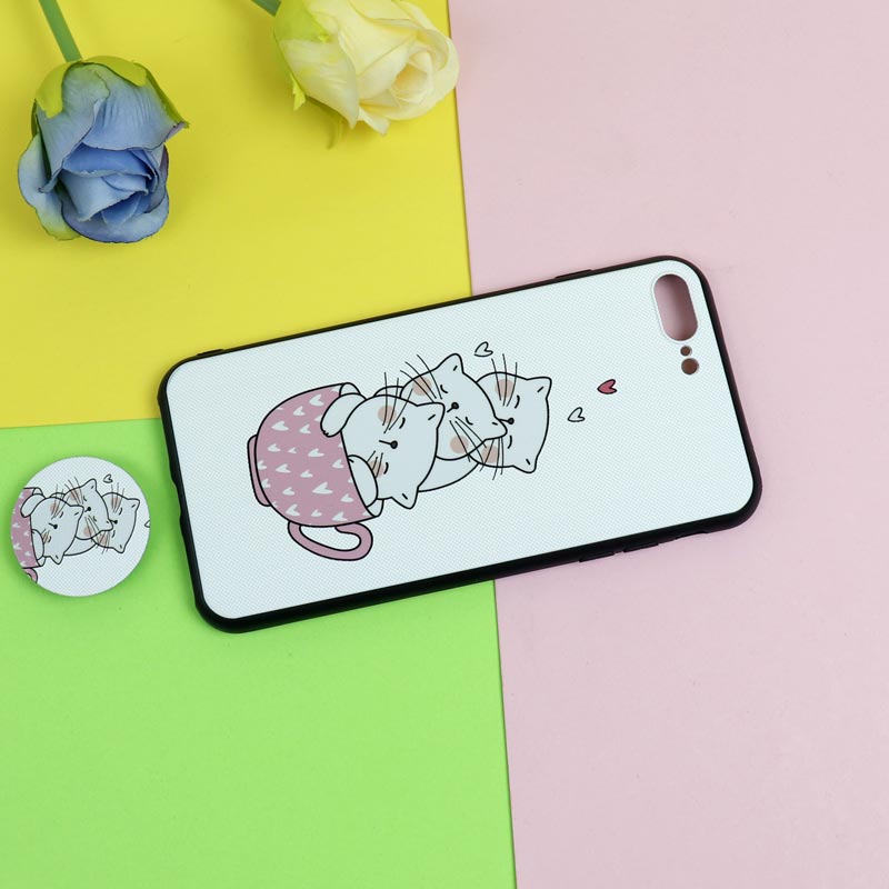 قاب فانتزی برجسته + پاپ سوکت طرح گربه آیفون iPhone 7 Plus / 8 Plus سری D
