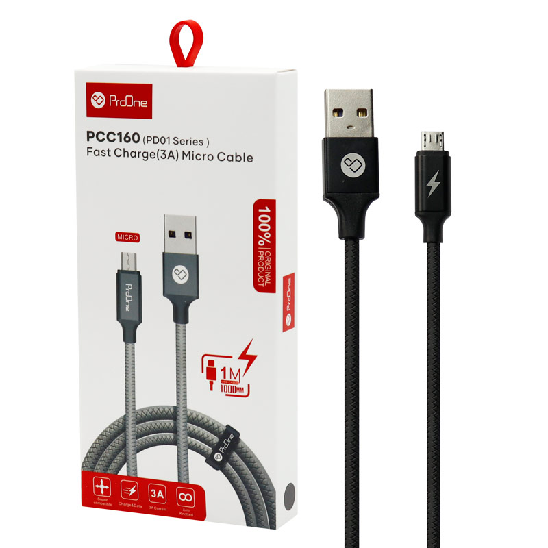 کابل میکرو یو اس بی فست شارژ ProOne PD01 Series PCC160 3A 1m