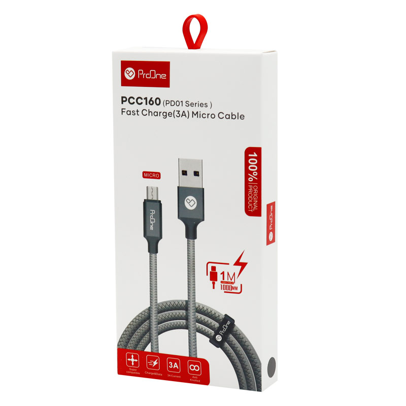 کابل میکرو یو اس بی فست شارژ ProOne PD01 Series PCC160 3A 1m