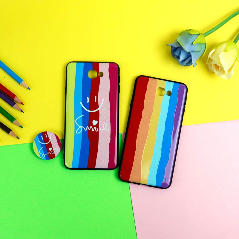 قاب فانتزی برجسته + پاپ سوکت طرح رنگین کمان سامسونگ J7 Prime سری D