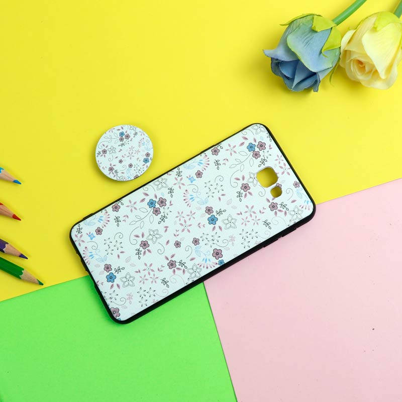 قاب فانتزی برجسته + پاپ سوکت طرح گل سامسونگ J7 Prime سری D