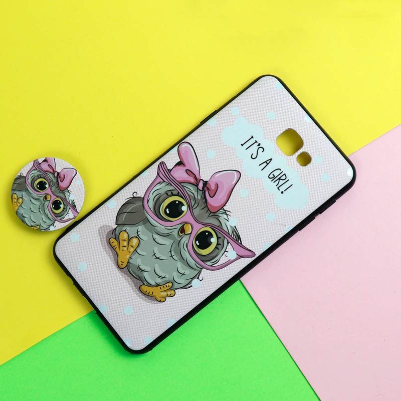 قاب فانتزی برجسته + پاپ سوکت طرح جغد سامسونگ J7 Prime سری D
