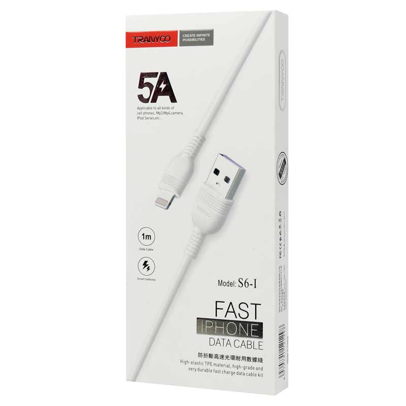 کابل آیفونی فست شارژ Tranyoo S6-I 5A 1m