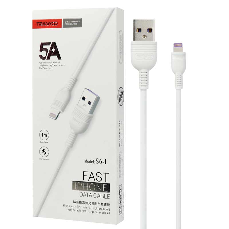 کابل آیفونی فست شارژ Tranyoo S6-I 5A 1m