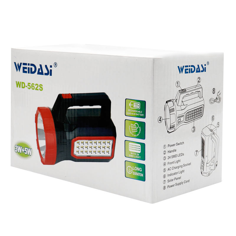 چراغ قوه شارژی 2 کاره خورشیدی ویداسی WEIDASI WD-562S