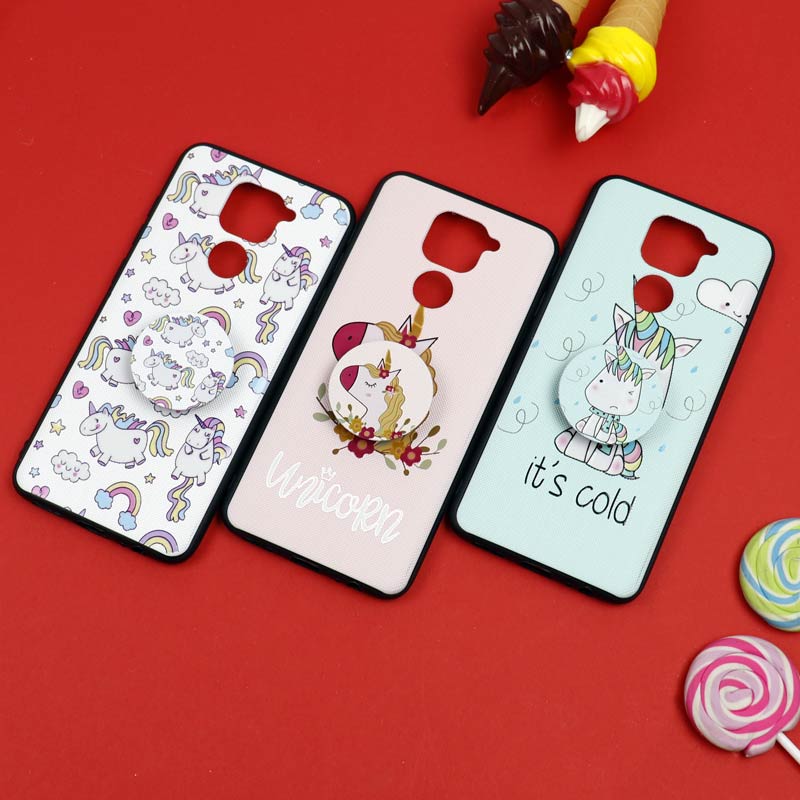 قاب فانتزی برجسته + پاپ سوکت طرح یونیکورن شیائومی Redmi Note 9 سری D