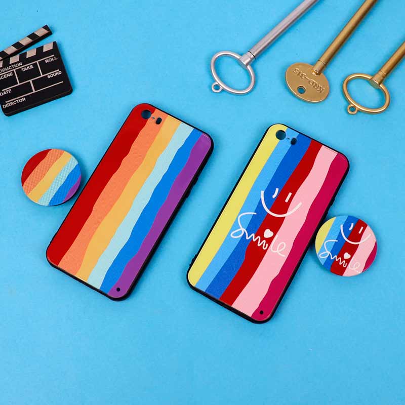 قاب فانتزی برجسته + پاپ سوکت طرح رنگین کمان آیفون iPhone 5/5s سری D