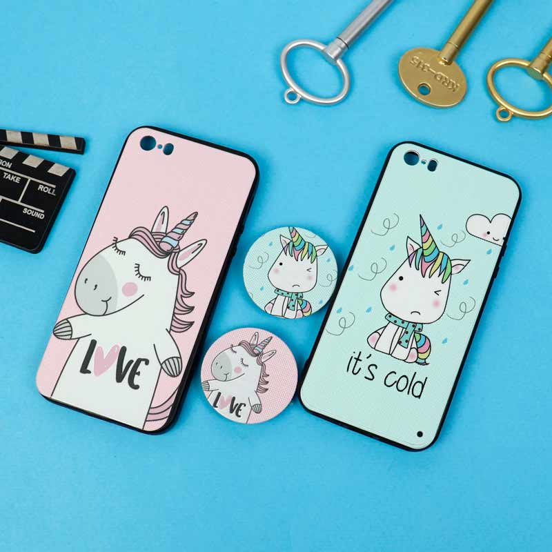 قاب فانتزی برجسته + پاپ سوکت طرح یونیکورن آیفون iPhone 5/5s سری D