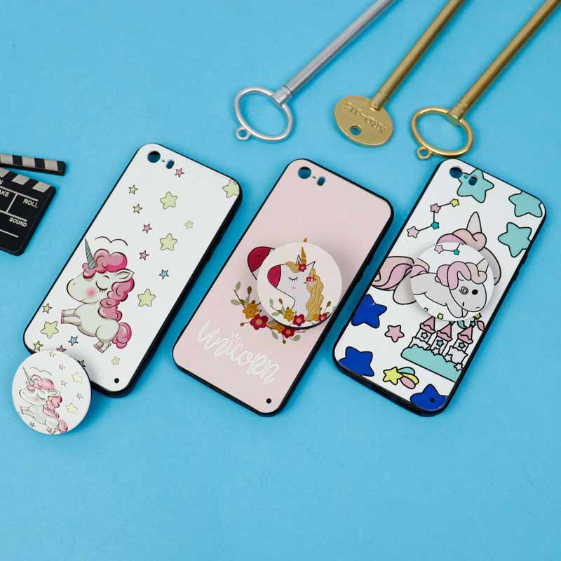 قاب فانتزی برجسته + پاپ سوکت طرح یونیکورن آیفون iPhone 5/5s سری D