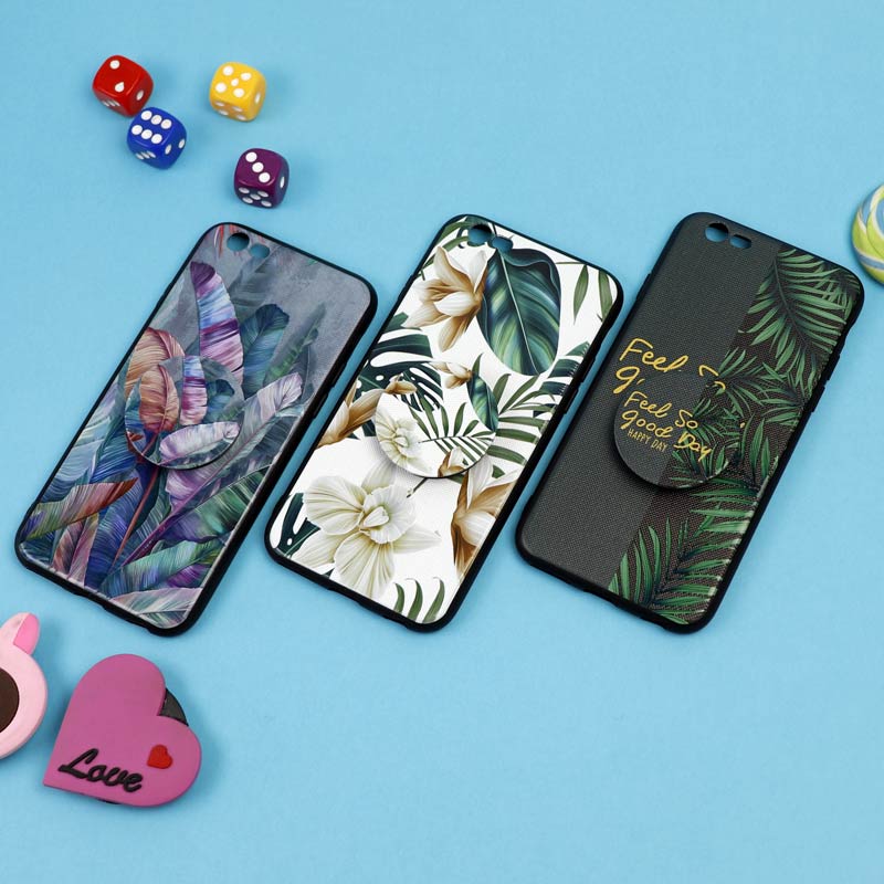 قاب فانتزی برجسته + پاپ سوکت طرح گل iPhone 6/6s سری D
