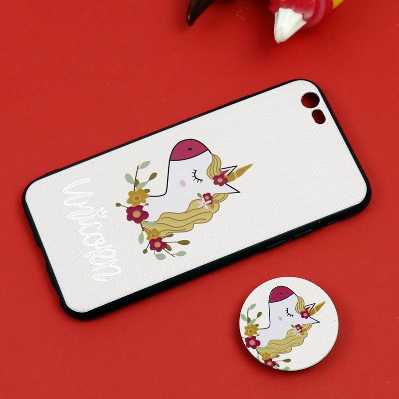 قاب فانتزی برجسته + پاپ سوکت طرح یونیکورن iPhone 6/6s سری D