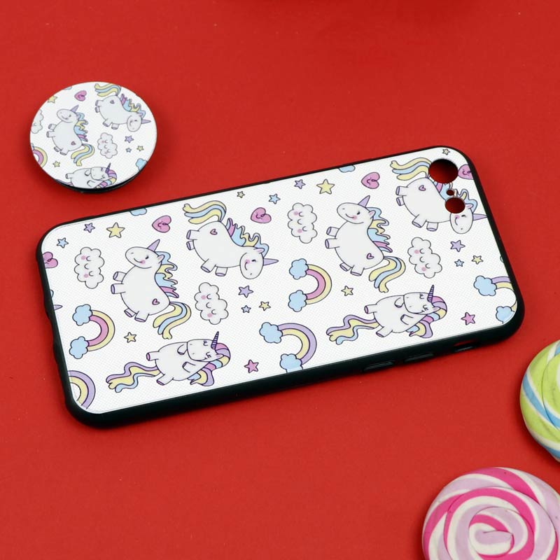 قاب فانتزی برجسته + پاپ سوکت طرح یونیکورن iPhone 7/8/SE 2020 سری D