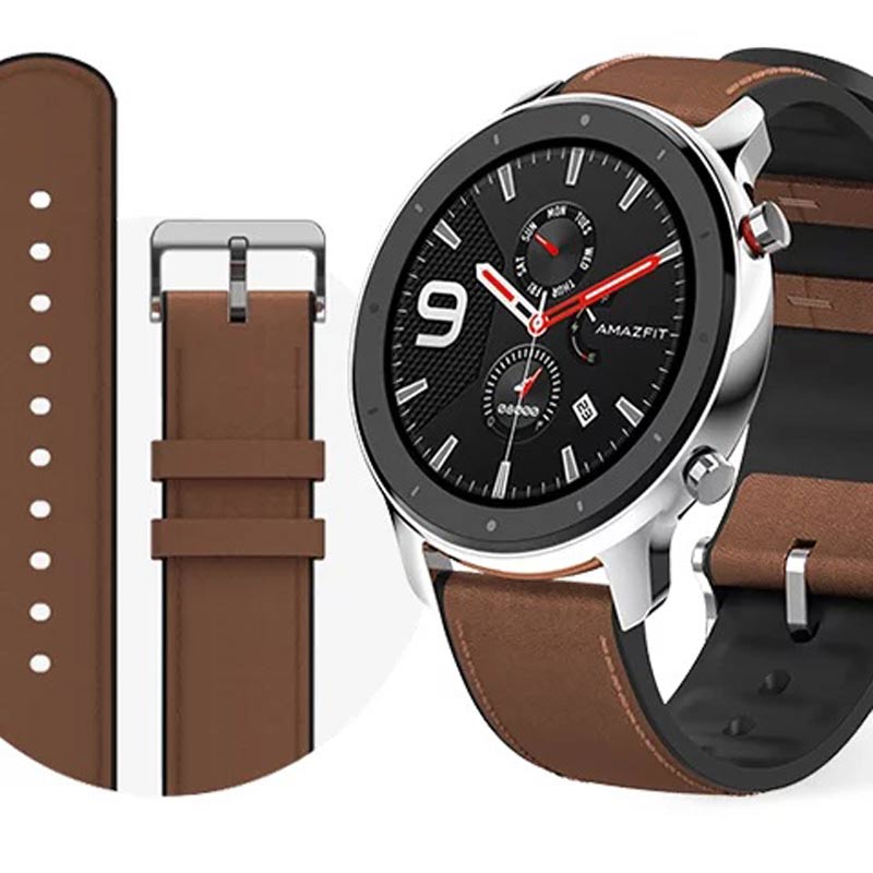 ساعت هوشمند امیزفیت Amazfit GTR 47mm Stainless steel بند قهوه ای