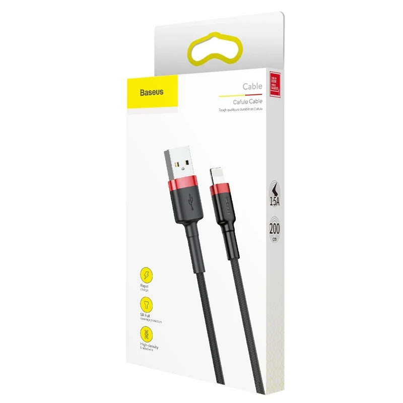 کابل لایتنینگ فست شارژ 1.5 آمپر باسئوس Cafule CALKLF-C طول 2 متر