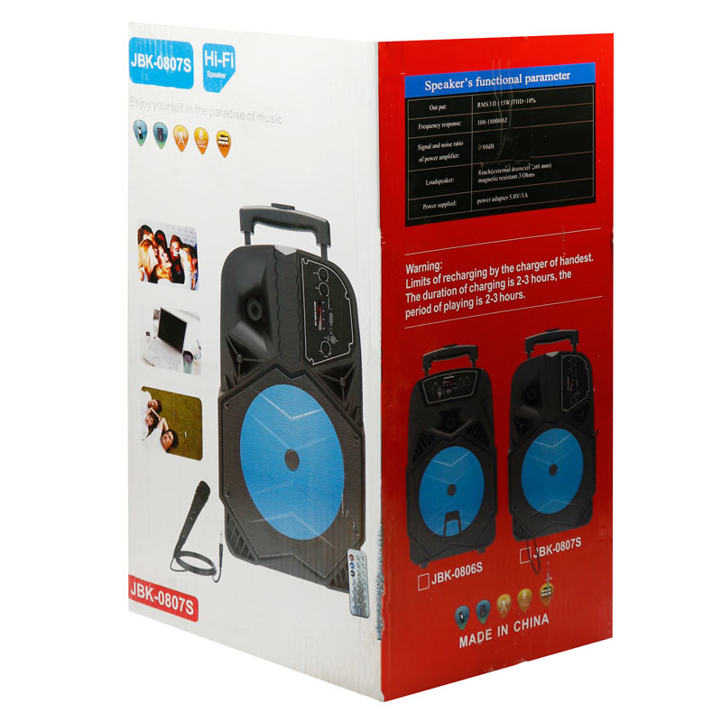 اسپیکر چمدانی بلوتوثی رم و فلش خور JBK-0807S + میکروفون و ریموت کنترل