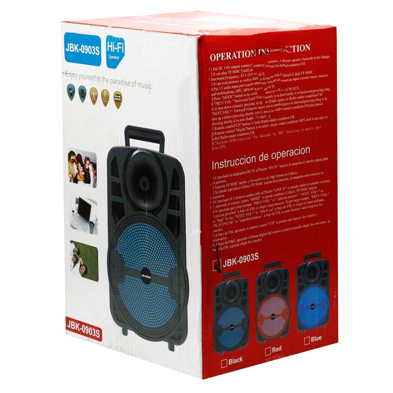 اسپیکر چمدانی بلوتوثی رم و فلش خور JBK-0903S + میکروفون و ریموت کنترل