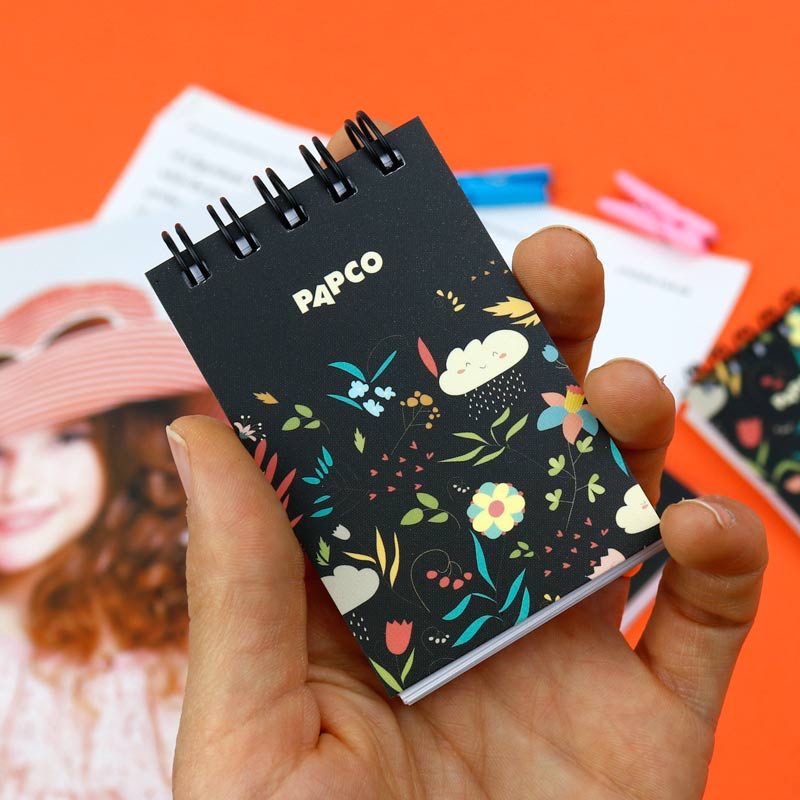 دفترچه یادداشت جیبی 80 برگ طرح گل پاپکو Papco NB-685 زمینه مشکی بالا بازشو