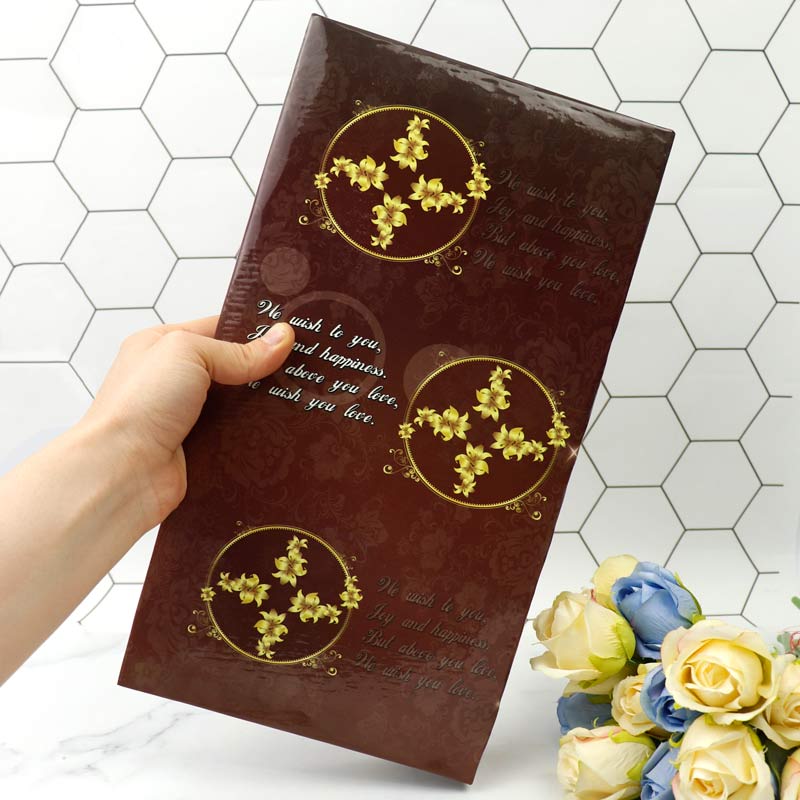 آلبوم عکس سلفونی 288 عددی طرح گل طلایی زمینه قهوه ای 15*10 سانتی متر