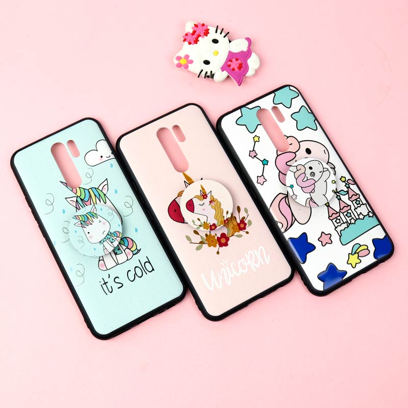 قاب فانتزی برجسته + پاپ سوکت طرح یونیکورن شیائومی Redmi 9 سری D