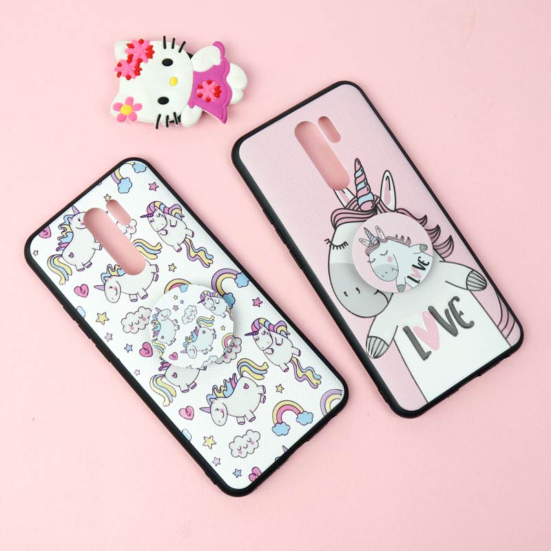قاب فانتزی برجسته + پاپ سوکت طرح یونیکورن شیائومی Redmi 9 سری D