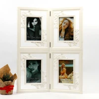 قاب عکس چوبی چهار قلو سفید 12*9 سانتی متر