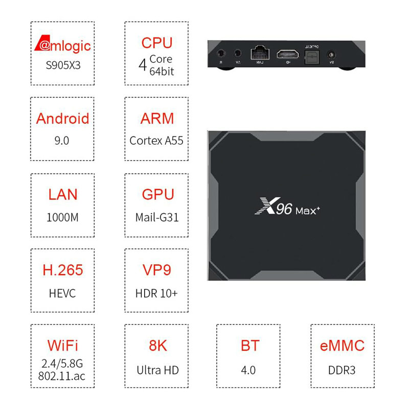 اندروید باکس X96 MAX Plus 64GB 8K + ریموت کنترل