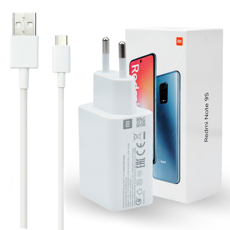 شارژر دیواری فست شارژ Xiaomi Note 9S QC3 22.5W سرجعبه + کابل Type-C و جعبه گوشی