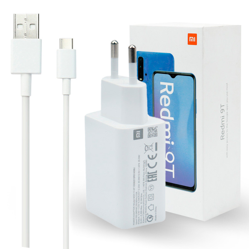 شارژر دیواری فست شارژ Xiaomi Redmi 9T QC3 22.5W سرجعبه + کابل Type-C و جعبه گوشی
