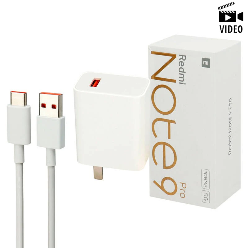 شارژر دیواری فست شارژ Xiaomi Redmi Note 9 Pro 3A QC3 PD 33W سرجعبه + کابل Type-C و جعبه گوشی