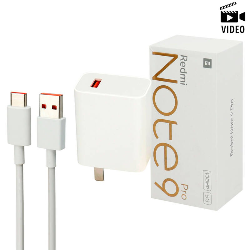 شارژر دیواری فست شارژ Xiaomi Redmi Note 9 Pro 3A QC3 PD 33W سرجعبه + کابل Type-C و جعبه گوشی