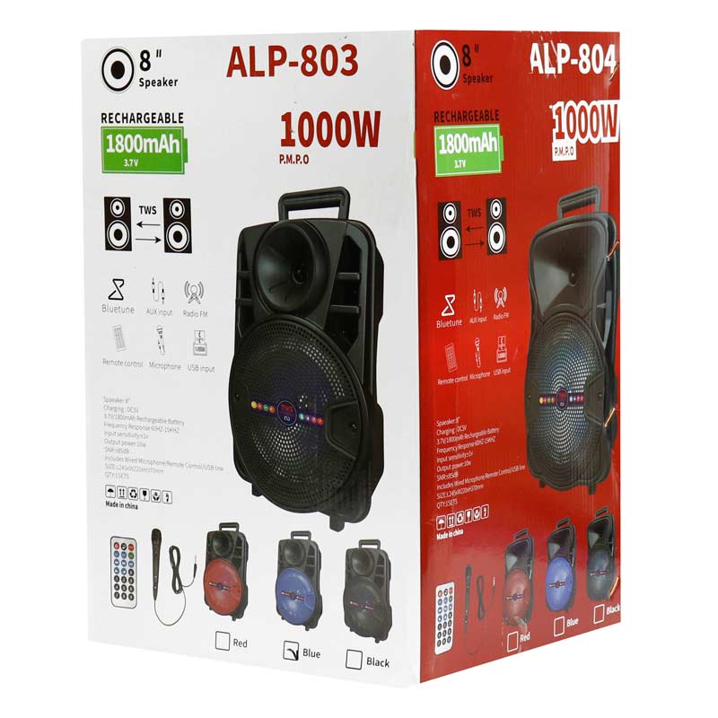 اسپیکر چمدانی بلوتوثی رم و فلش خور ALP-803 + میکروفن و ریموت کنترل