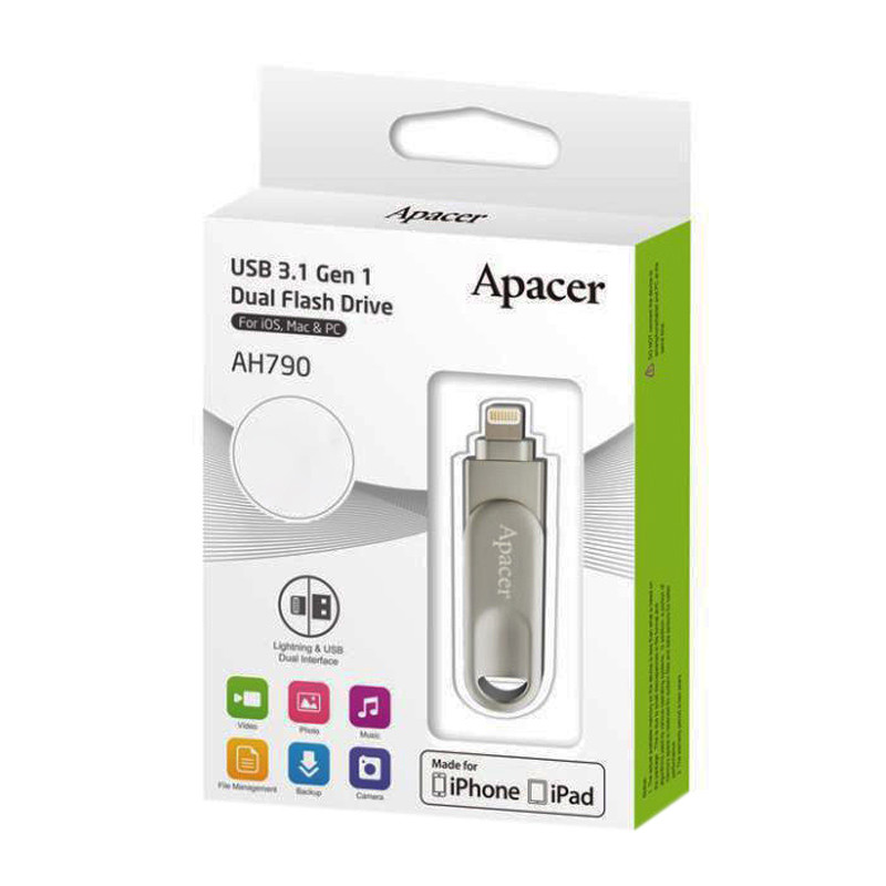 فلش 64 گیگ اپیسر Apacer AH790 OTG Lightning USB3.1