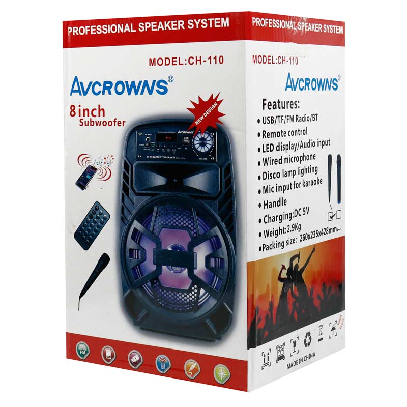 اسپیکر چمدانی بلوتوثی رم و فلش خور Avcrowns CH-110 + میکروفون و ریموت کنترل