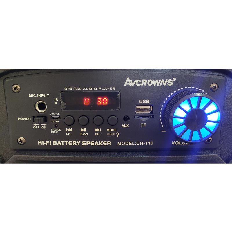 اسپیکر چمدانی بلوتوثی رم و فلش خور Avcrowns CH-110 + میکروفون و ریموت کنترل