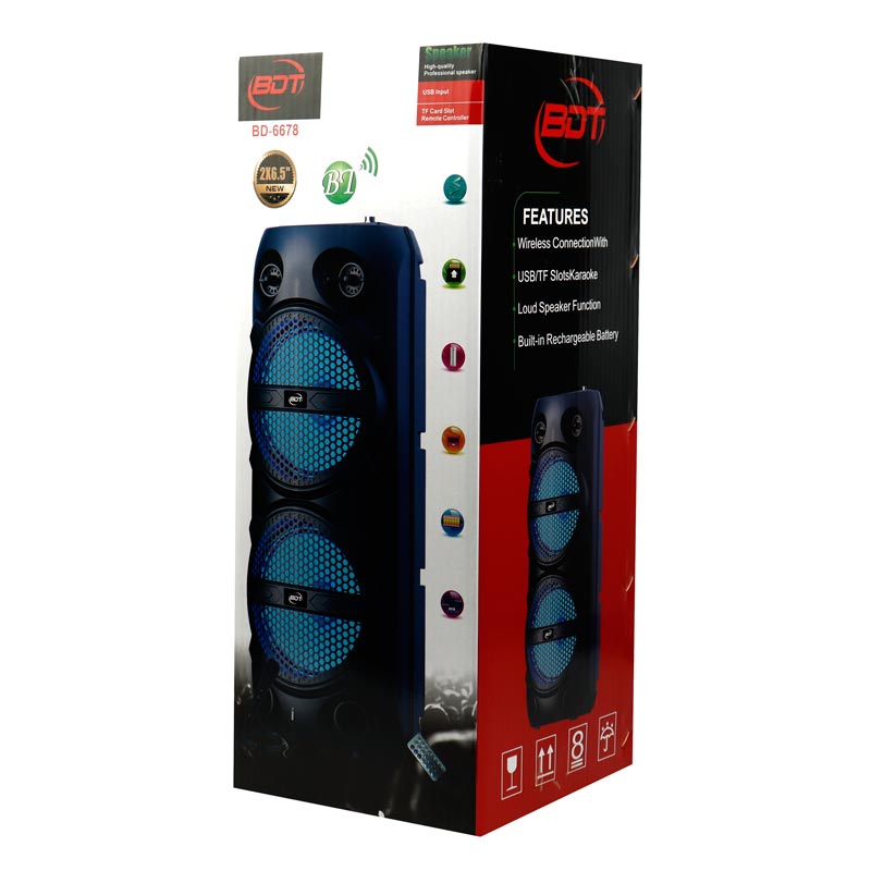 اسپیکر چمدانی بلوتوثی رم و فلش خور BDT BD-6678 + میکروفون و ریموت کنترل