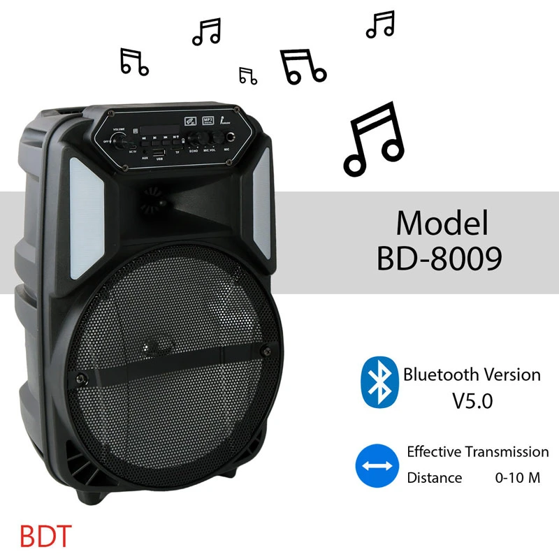 اسپیکر چمدانی بلوتوثی رم و فلش خور BDT BD-8009