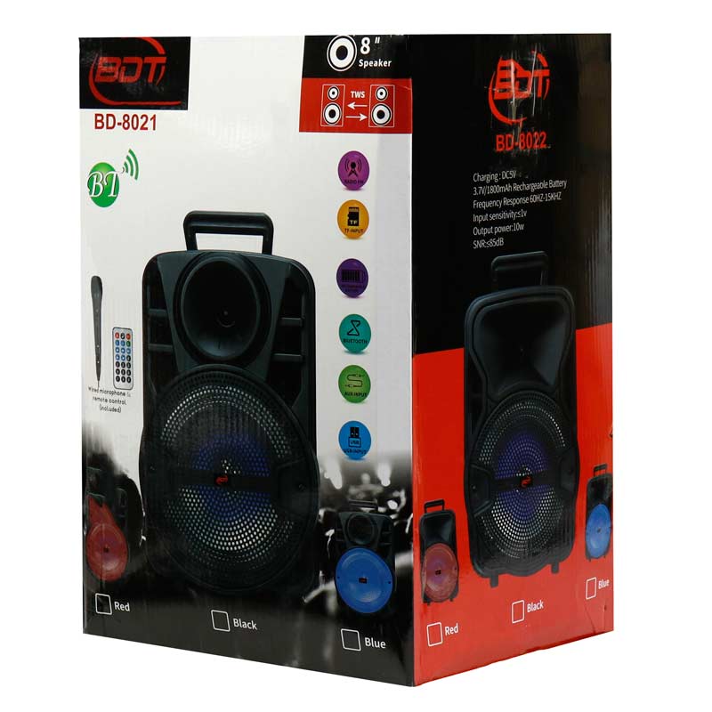 اسپیکر چمدانی بلوتوثی رم و فلش خور BDT BD-8019 + میکروفن و ریموت کنترل