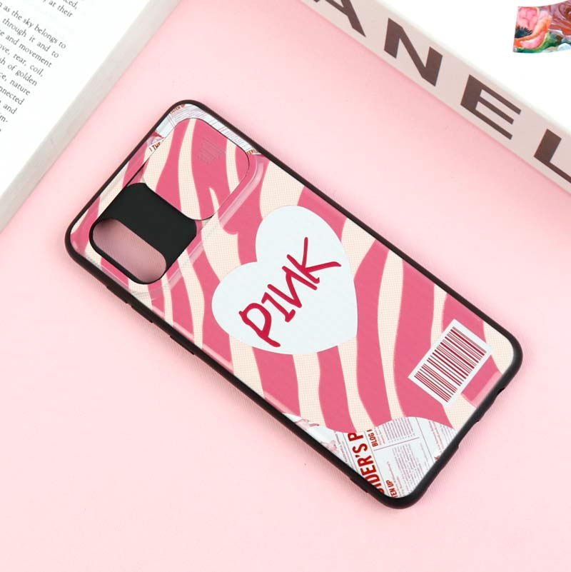 قاب طرحدار محافظ لنز دار کشویی Pink سامسونگ A02 / M02