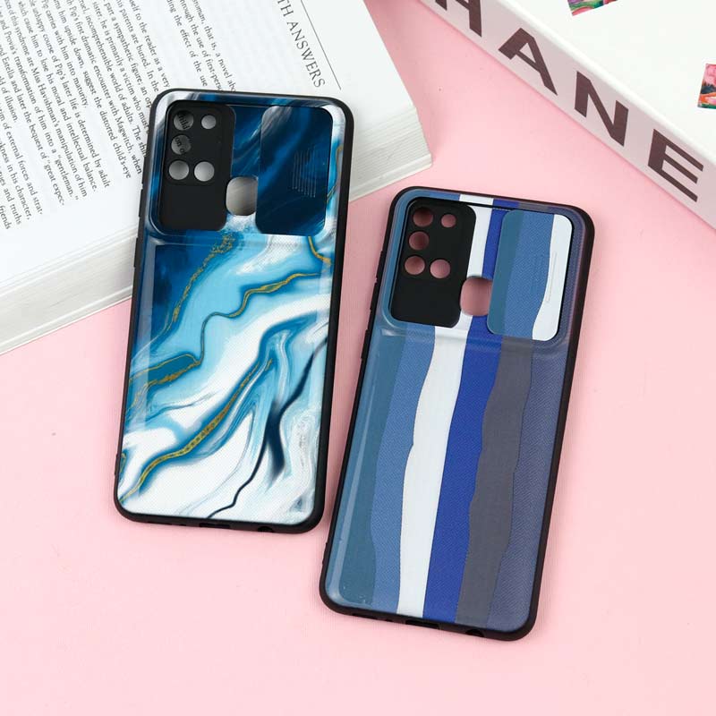 قاب طرحدار محافظ لنز دار کشویی Blue سامسونگ A21s