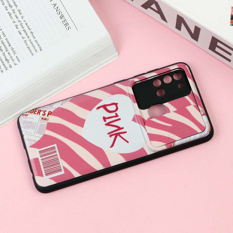 قاب طرحدار محافظ لنز دار کشویی Pink سامسونگ A21s