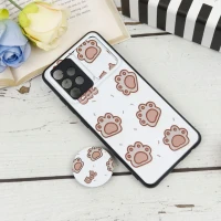 قاب طرحدار محافظ لنز دار کشویی + پاپ سوکت طرح ردپا سامسونگ A32 4G