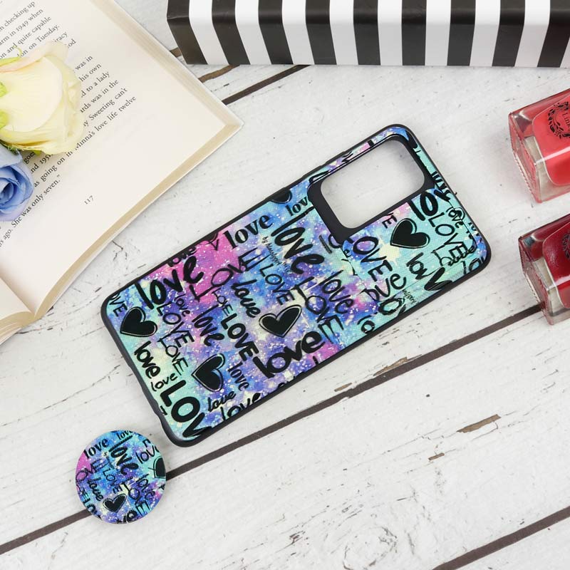 قاب طرحدار محافظ لنز دار کشویی + پاپ سوکت طرح قلب سامسونگ Samsung Galaxy A52 / A52s