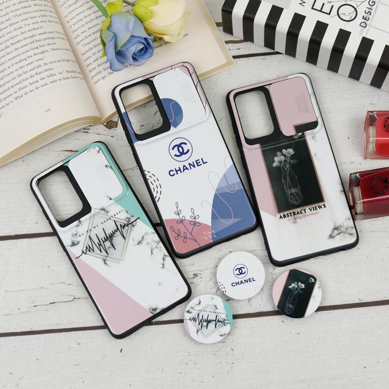 قاب طرحدار محافظ لنز دار کشویی + پاپ سوکت طرح Pink سامسونگ Samsung Galaxy A52 / A52s