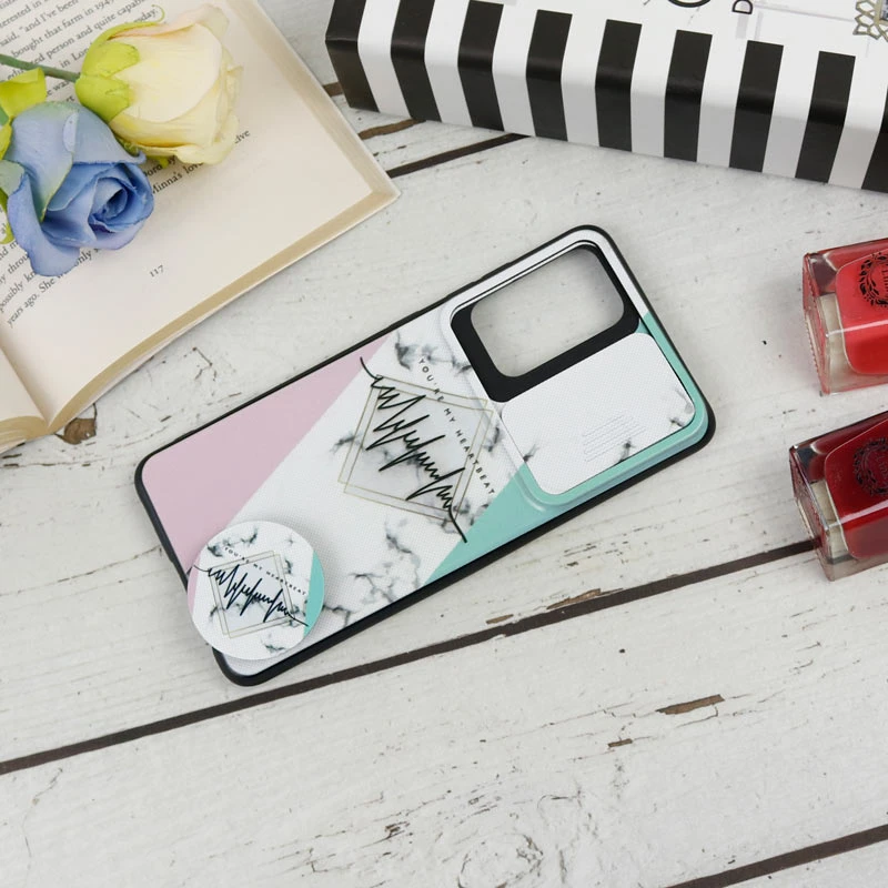قاب طرحدار محافظ لنز دار کشویی + پاپ سوکت طرح Pink سامسونگ Samsung Galaxy A52 / A52s