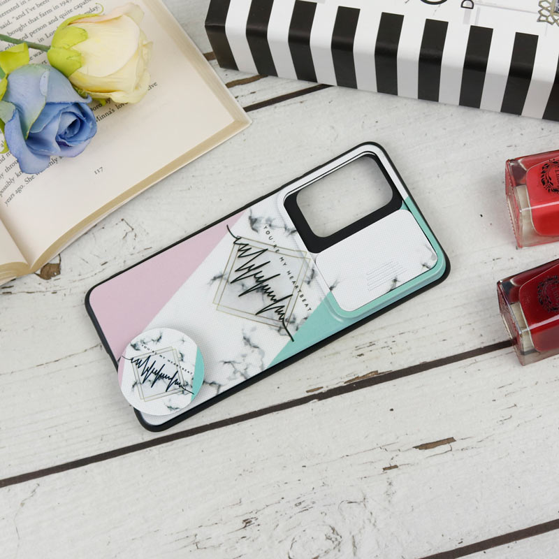 قاب طرحدار محافظ لنز دار کشویی + پاپ سوکت طرح Pink سامسونگ Samsung Galaxy A52 / A52s