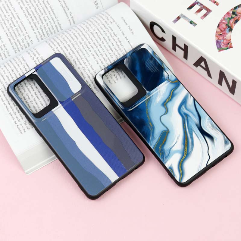 قاب طرحدار محافظ لنز دار کشویی Blue سامسونگ A72