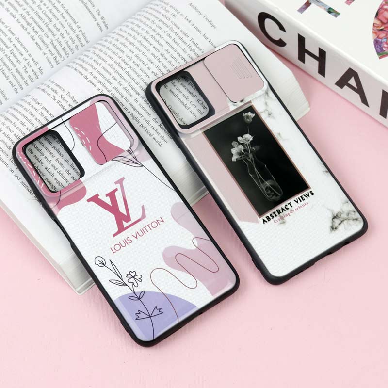 قاب طرحدار محافظ لنز دار کشویی Pink شیائومی Redmi 9T / Poco M3