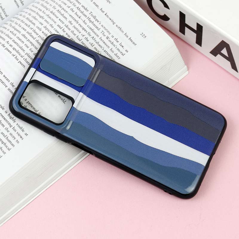 قاب طرحدار محافظ لنز دار کشویی Blue شیائومی Redmi 9T / Poco M3